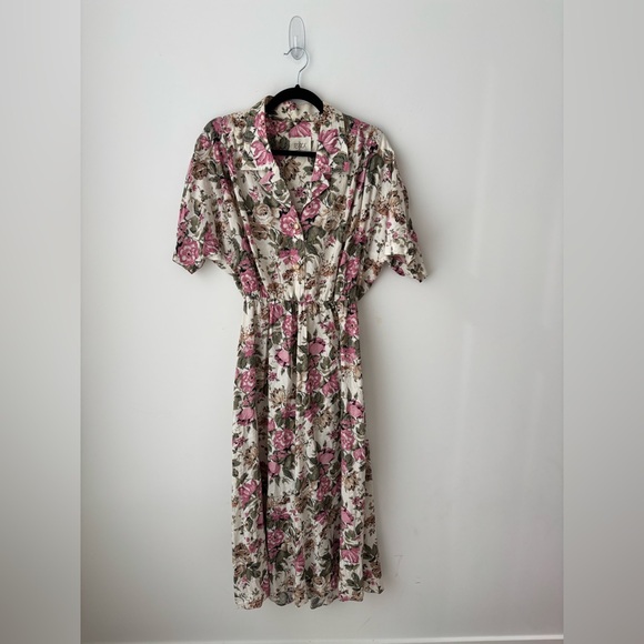 Vintage Dresses & Skirts - Vintage Jessica Floral Prairie Midi Dress Cottagecore Button Front Pockets